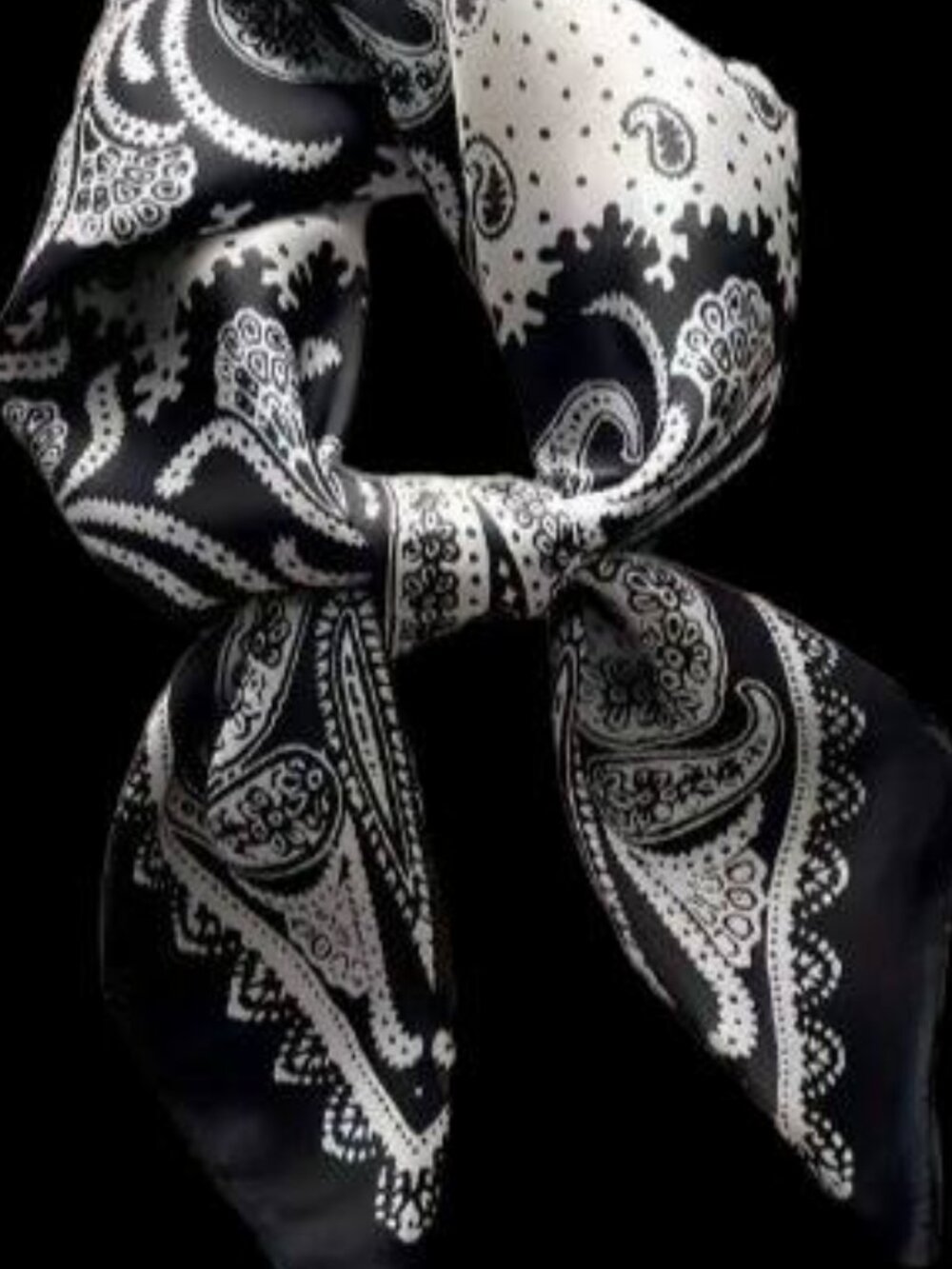 BLACK & WHITE Bandana Poly-Silk 27” Square SCARF ORNAMENTS Ranch Dun Right NEW